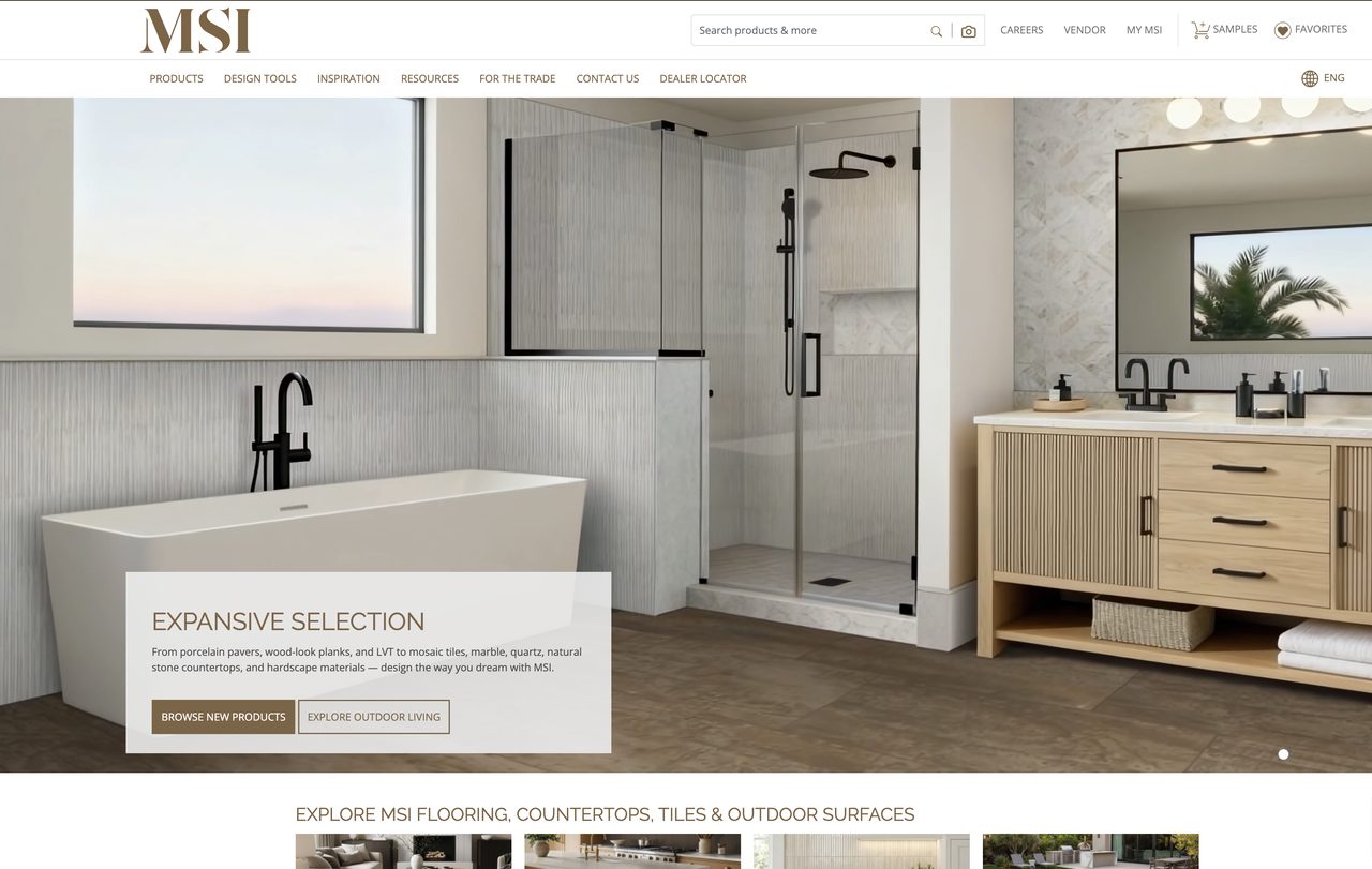 The MSI Surfaces website homepage